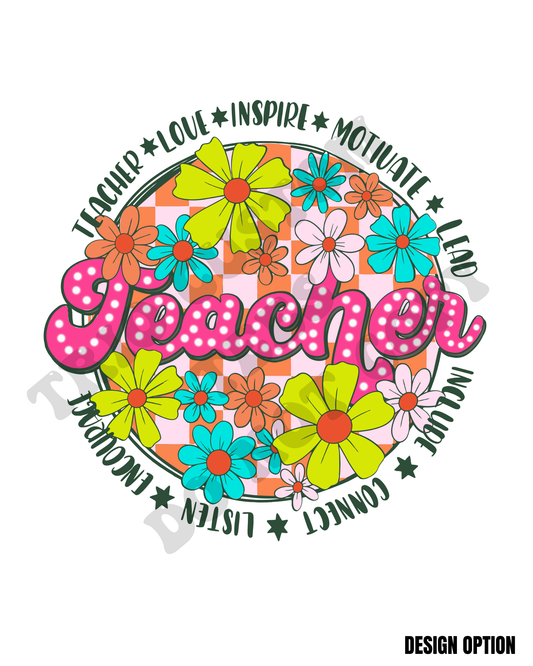 Floral Teacher Flower Checker Design