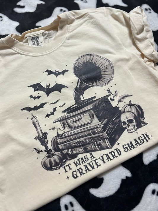 Graveyard Smash Book Halloween Bat Spooky Comfort Colors Tee