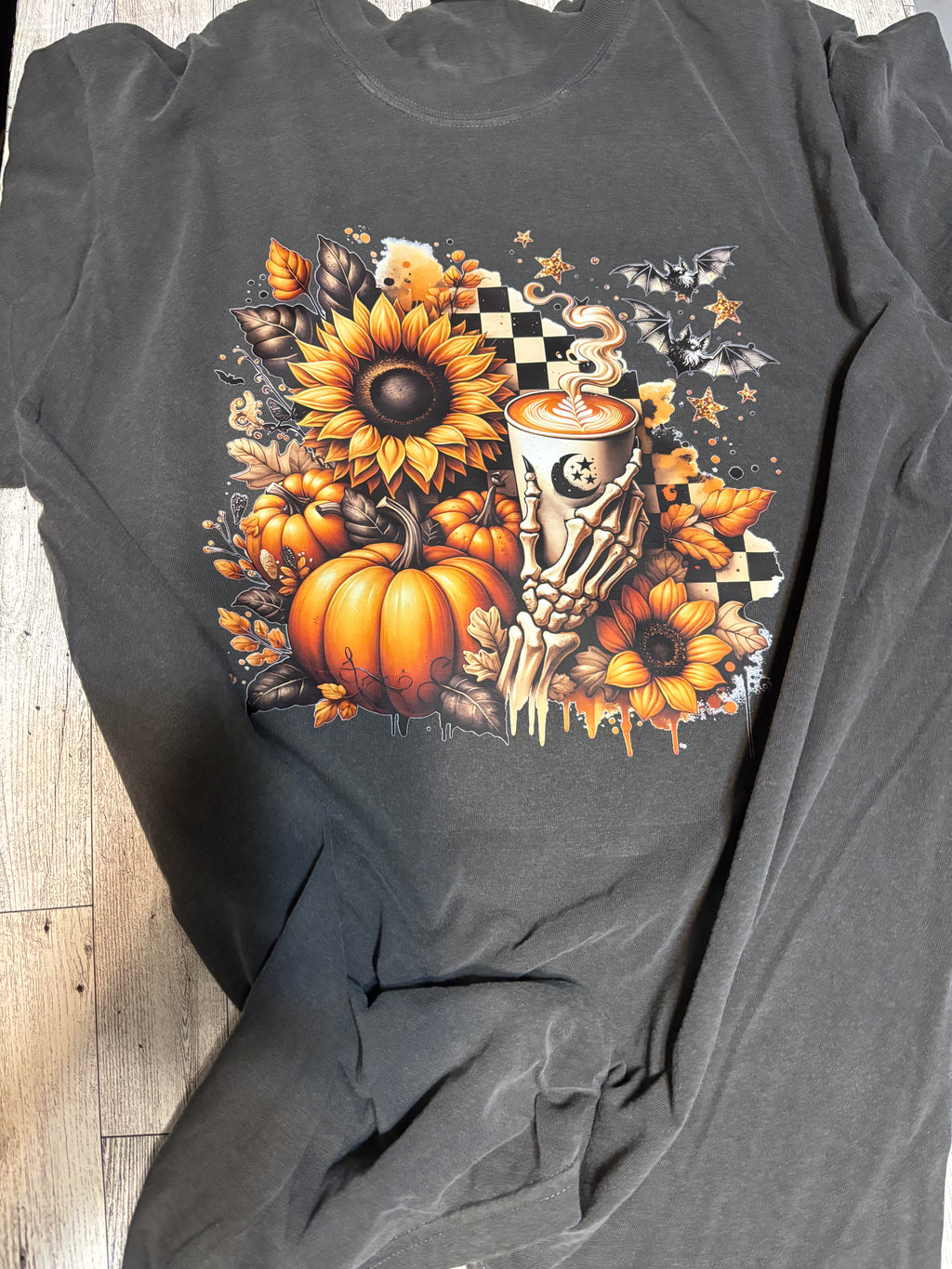 Skeleton Hand Coffee Bats Fall Comfort Colors Tee Shirt
