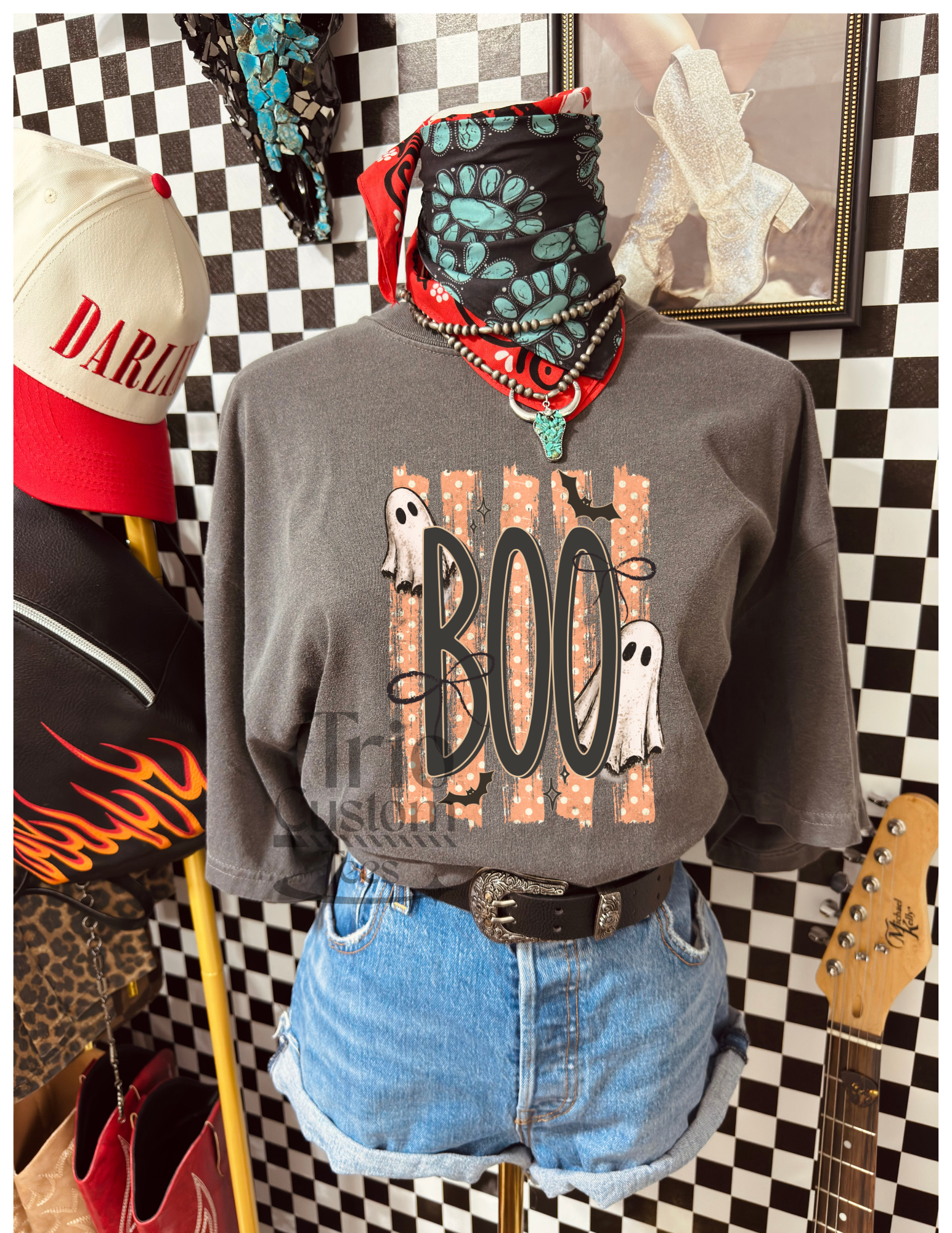 Boo Stripes Ghost Comfort Colors Halloween Tee Shirt