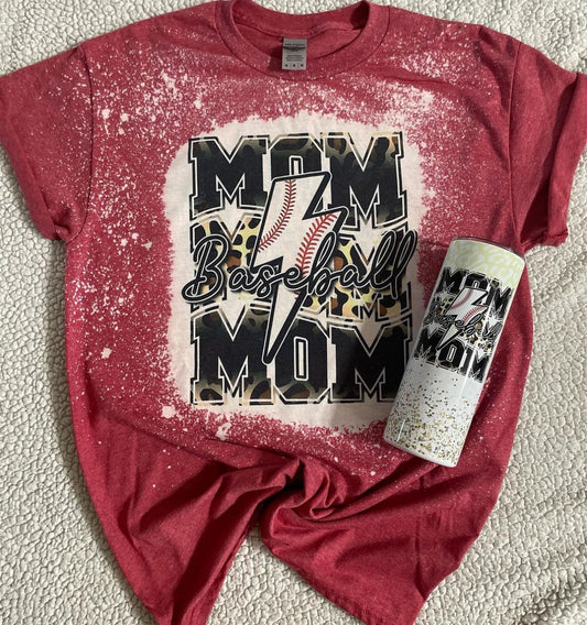 Baseball Cheetah Mom Mama Custom Bleached  Tee Shirt, Hoodie, or Crewneck Sweatshirt