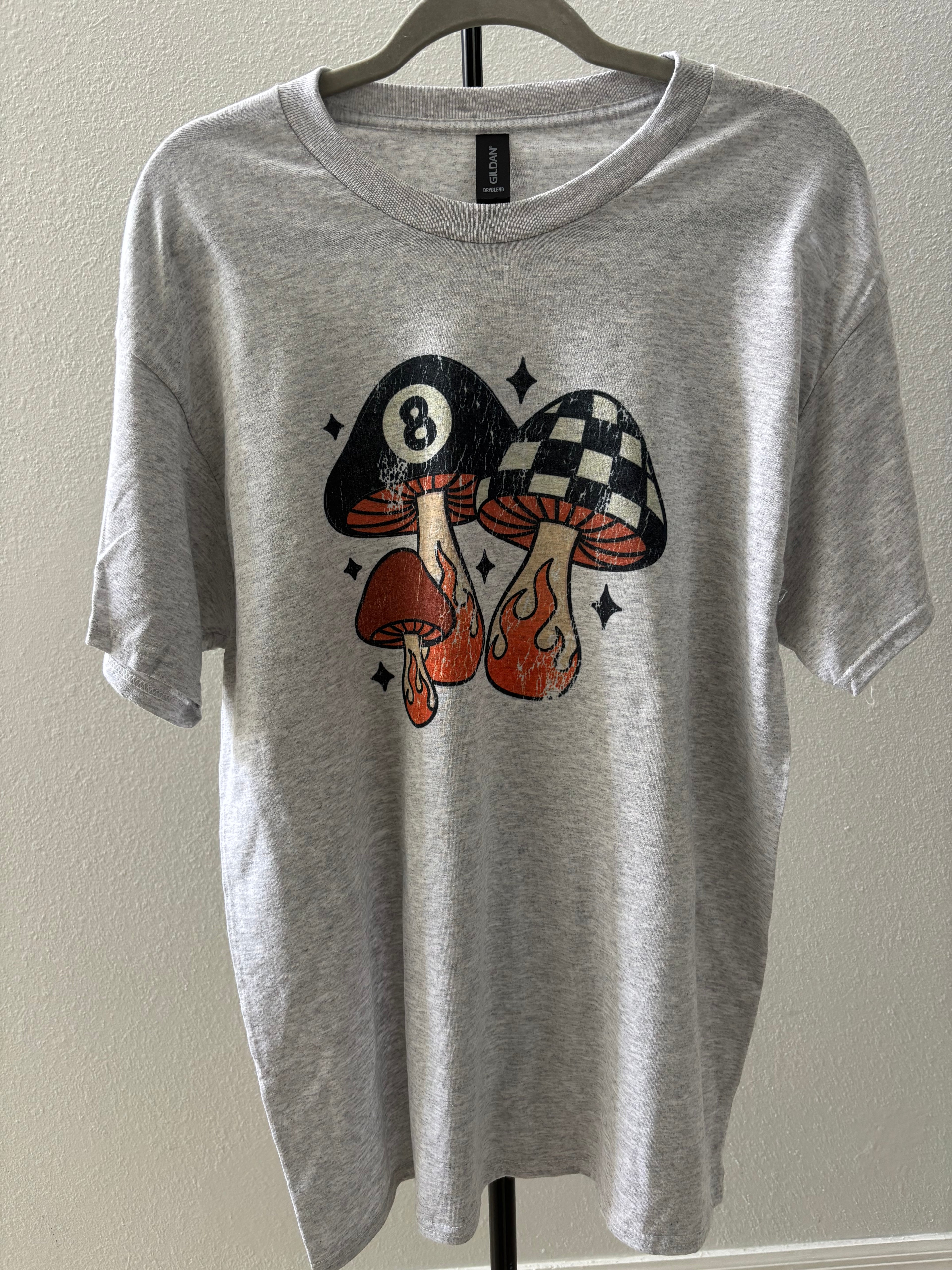Mushroom Checker Flames Gildan Tee Shirt