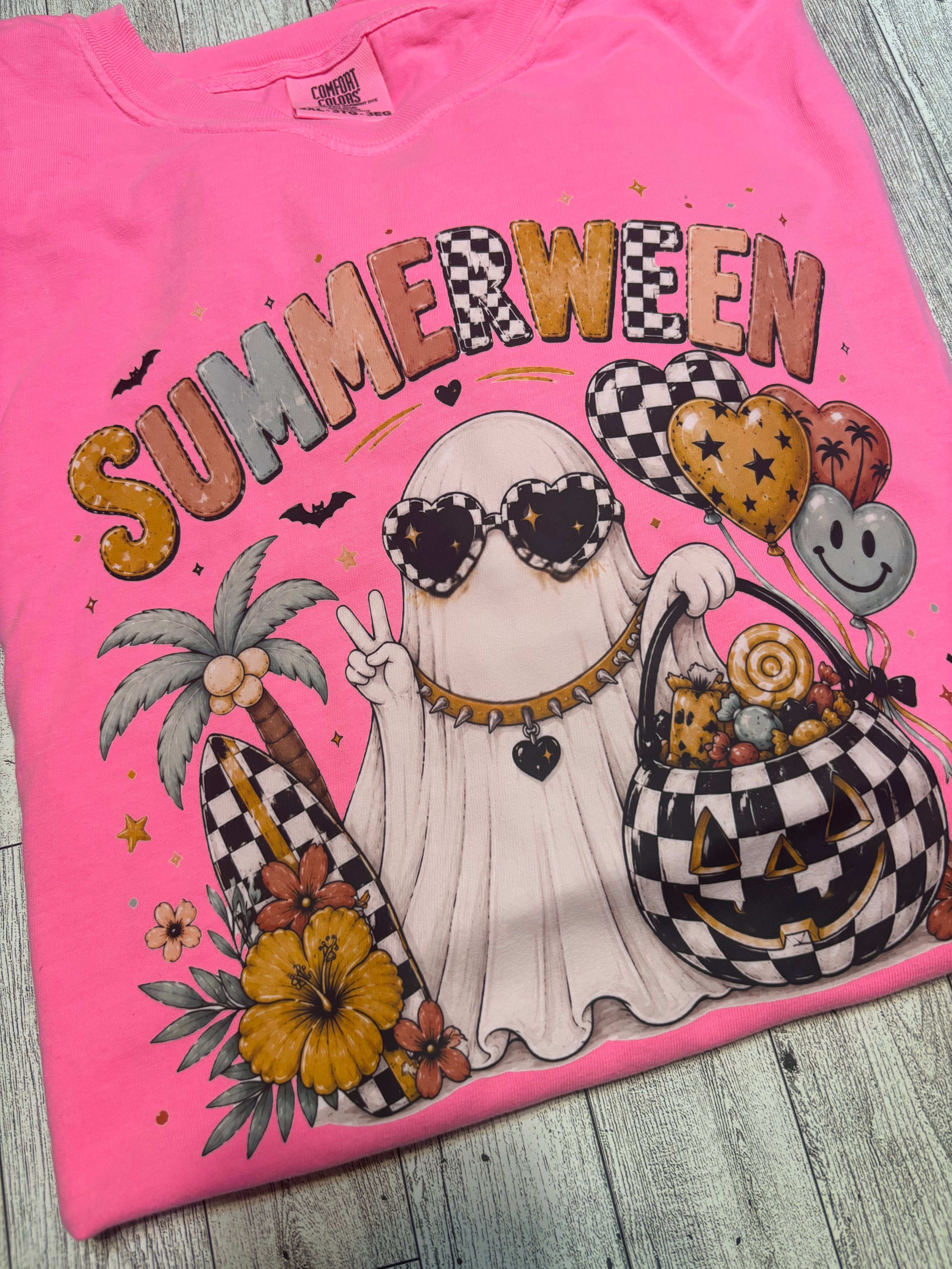 Summerween comfort colors tee shirt ghost checkers
