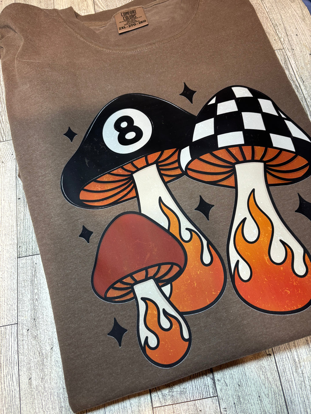 Magic 8 ball flame mushrooms checkers Comfort colors