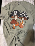 Mushroom 8 Ball Flames Comfort Colors Tee Shirt