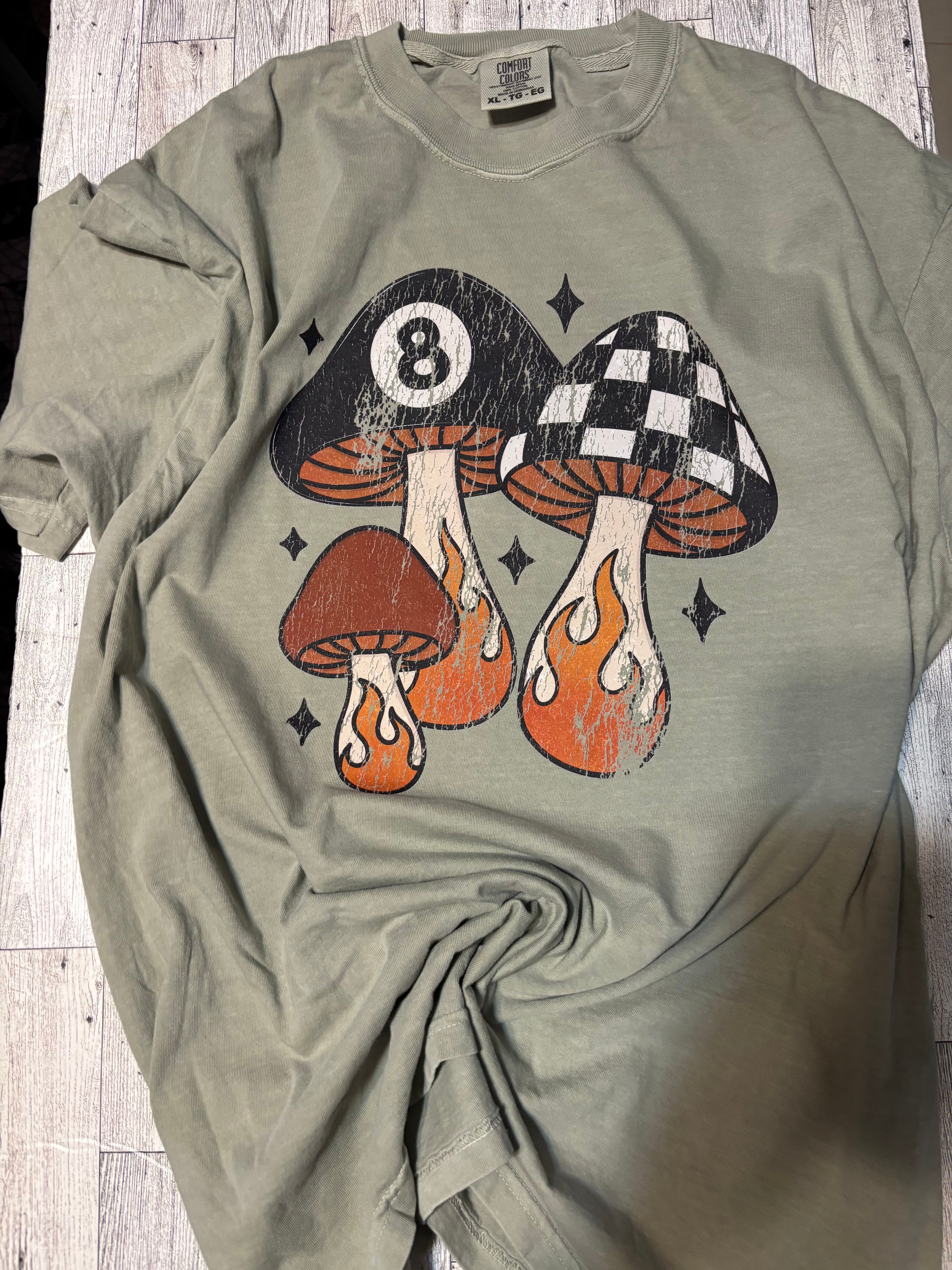 Mushroom 8 Ball Flames Comfort Colors Tee Shirt