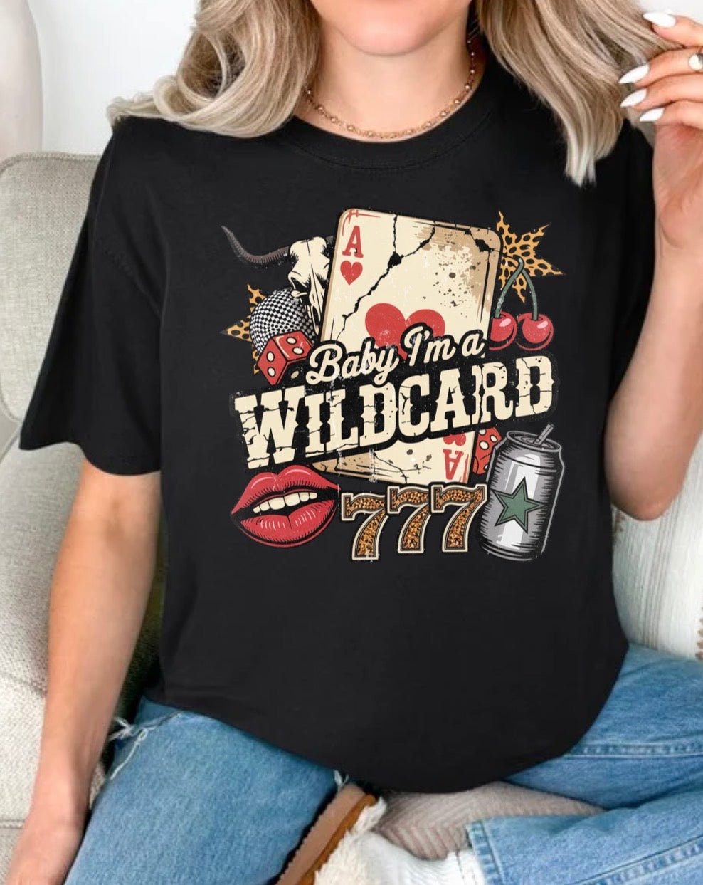 Baby i'm A wildcard western card cherry tee shirt comfort colors