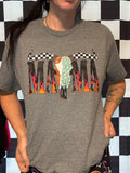 Western Mama Flames Checker Design Gildan Tee Shirt