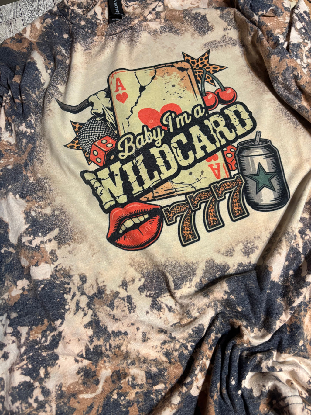 Baby I’m a wildcard cowhide acid washed tee shirt