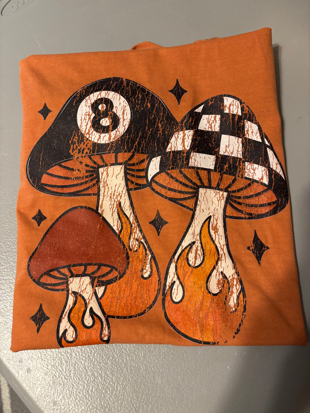 Mushroom 8 Ball Checker Flames comfort colors tee shirt