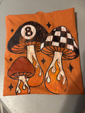 Mushroom 8 Ball Checker Flames comfort colors tee shirt