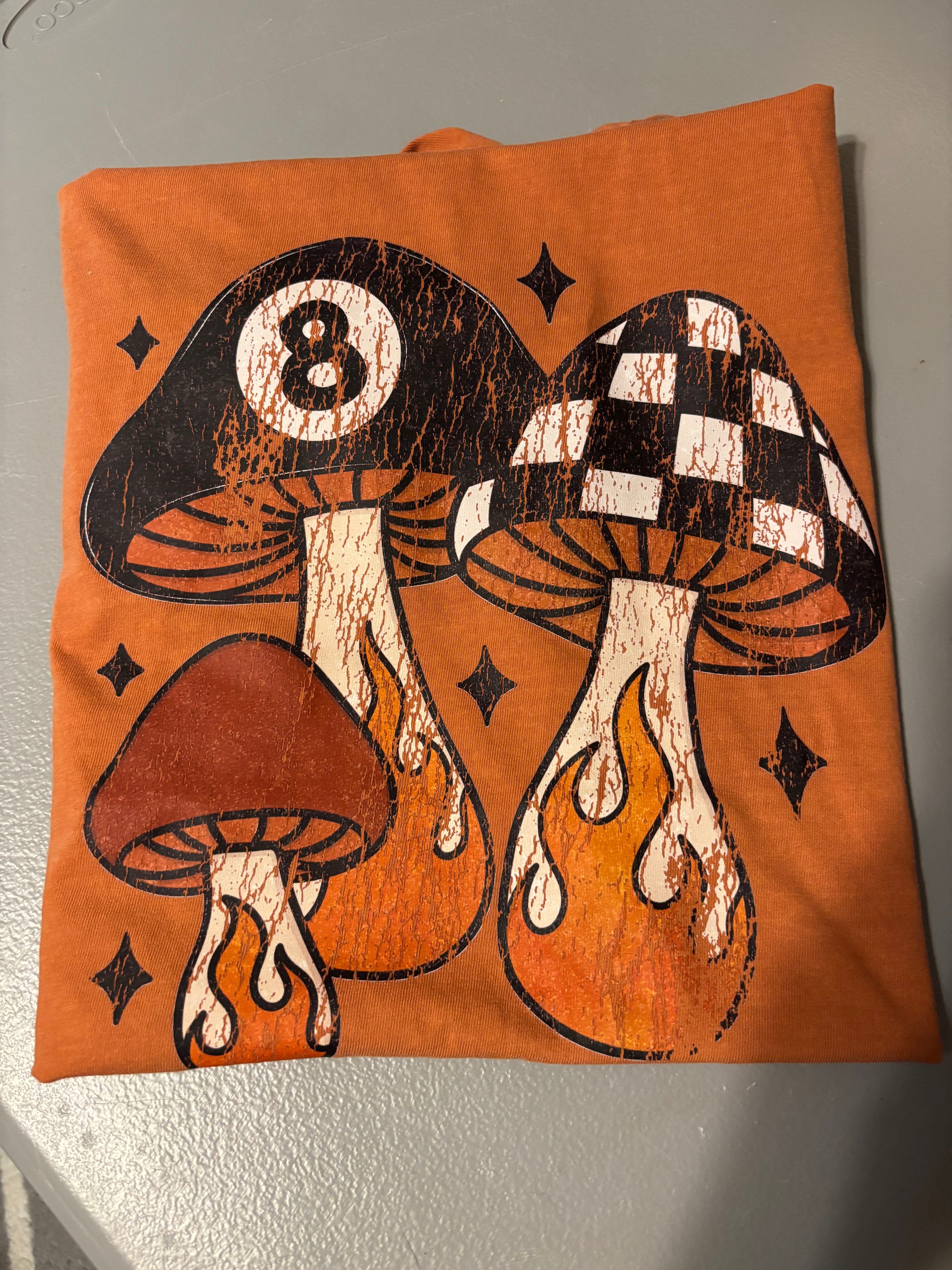 Mushroom 8 Ball Checker Flames comfort colors tee shirt