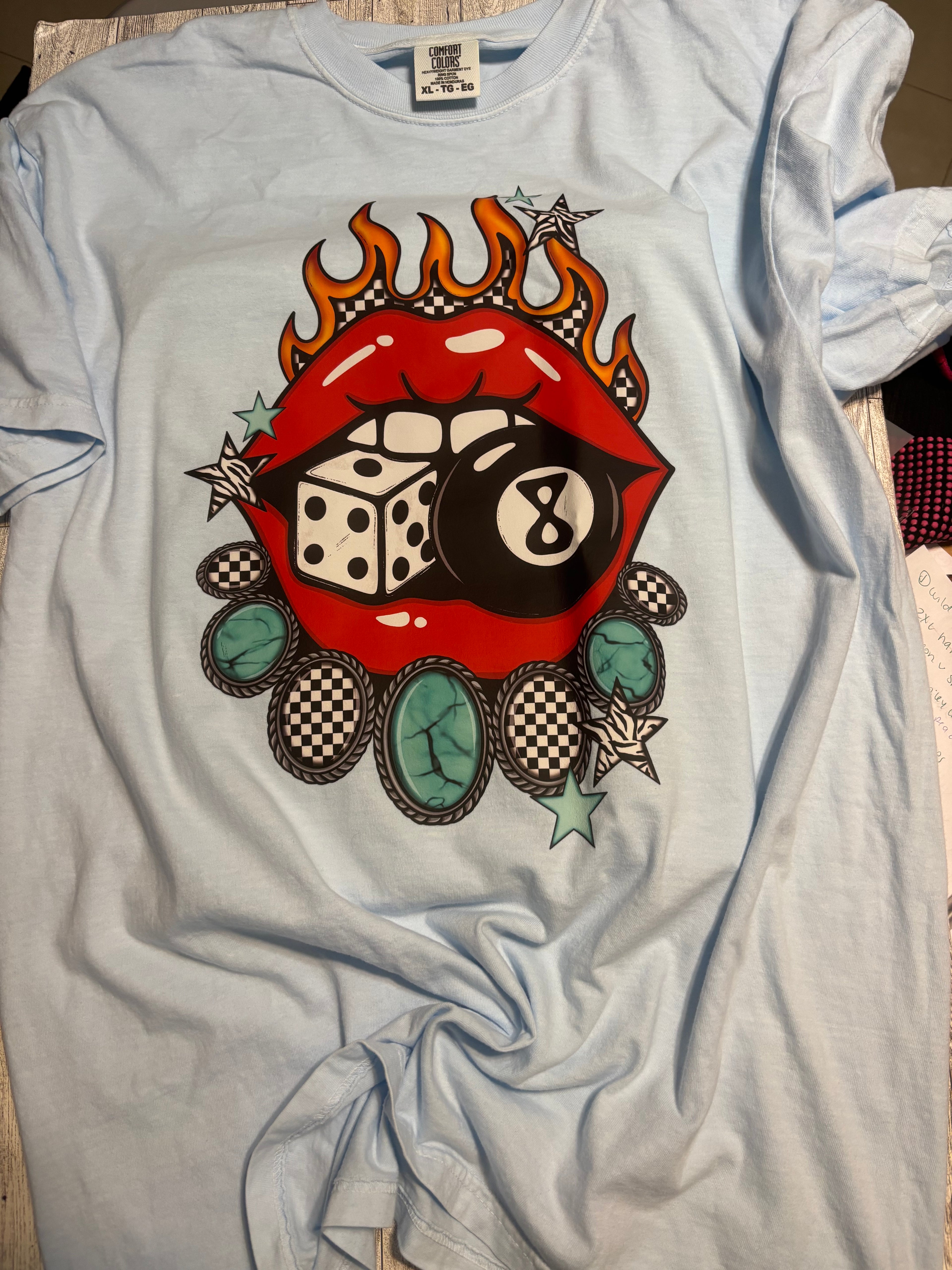 Magic 8 Ball Dice Lips Flames Western Comfort Colors Tee Shirt