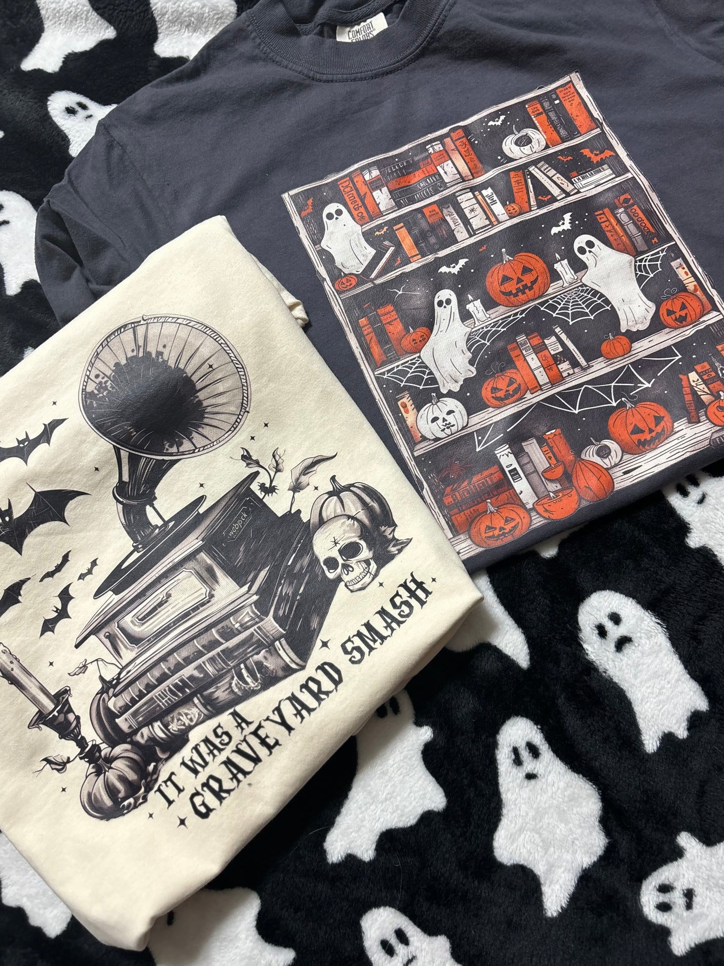 Graveyard Smash Book Halloween Bat Spooky Comfort Colors Tee