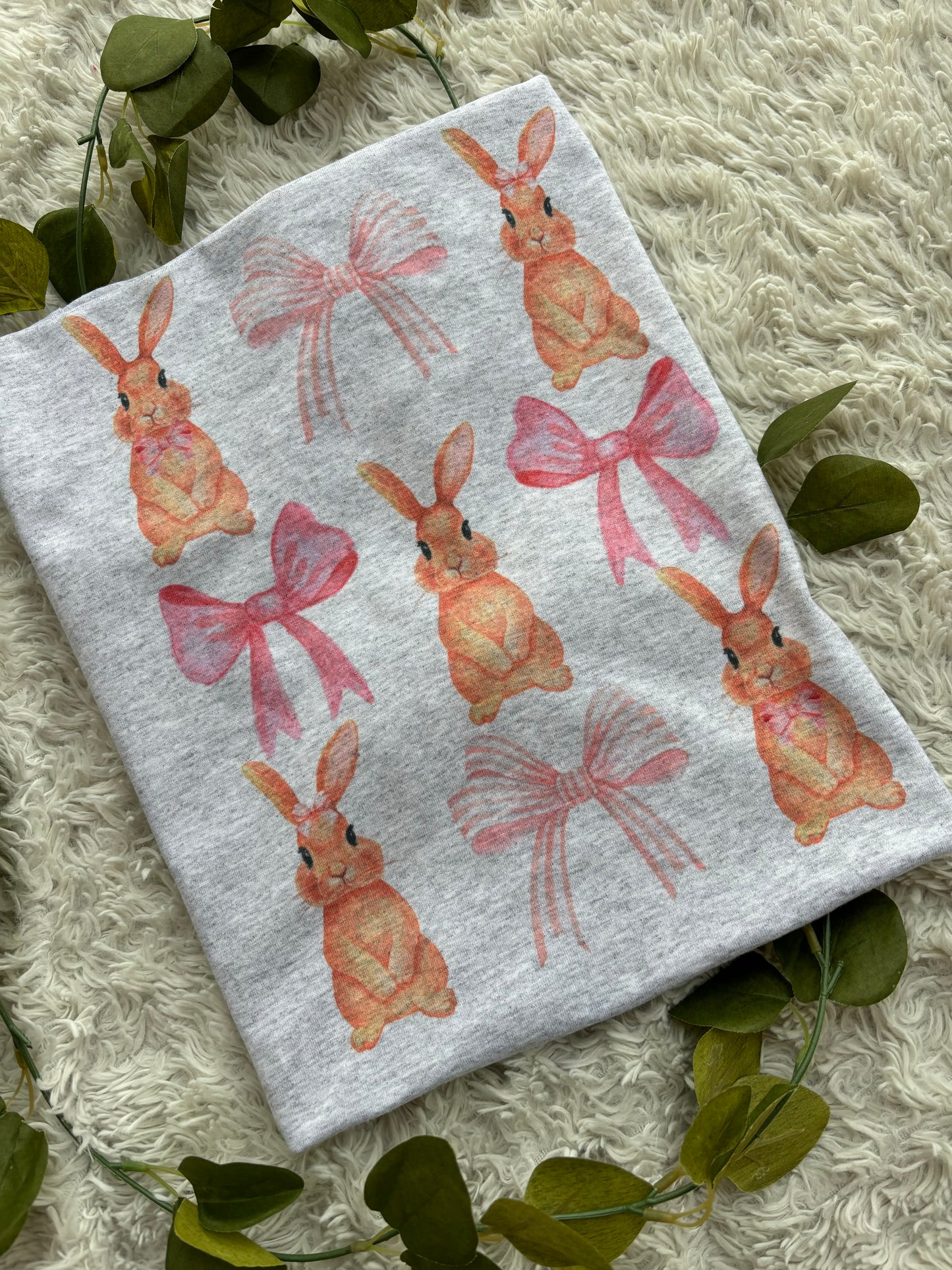Bows and Bunnies Light Gray Easter Spring Tee
