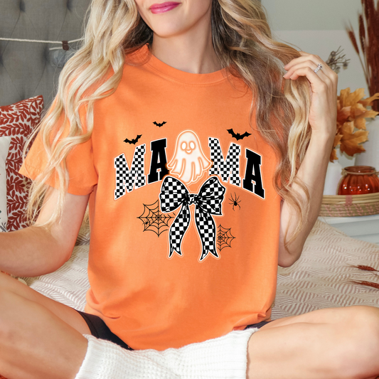 MAMA Halloween Pink or Orange Checker Ghost Comfort Colors Spooky