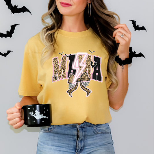 MAMA Halloween Cheetah Spooky Bow Comfort Colors