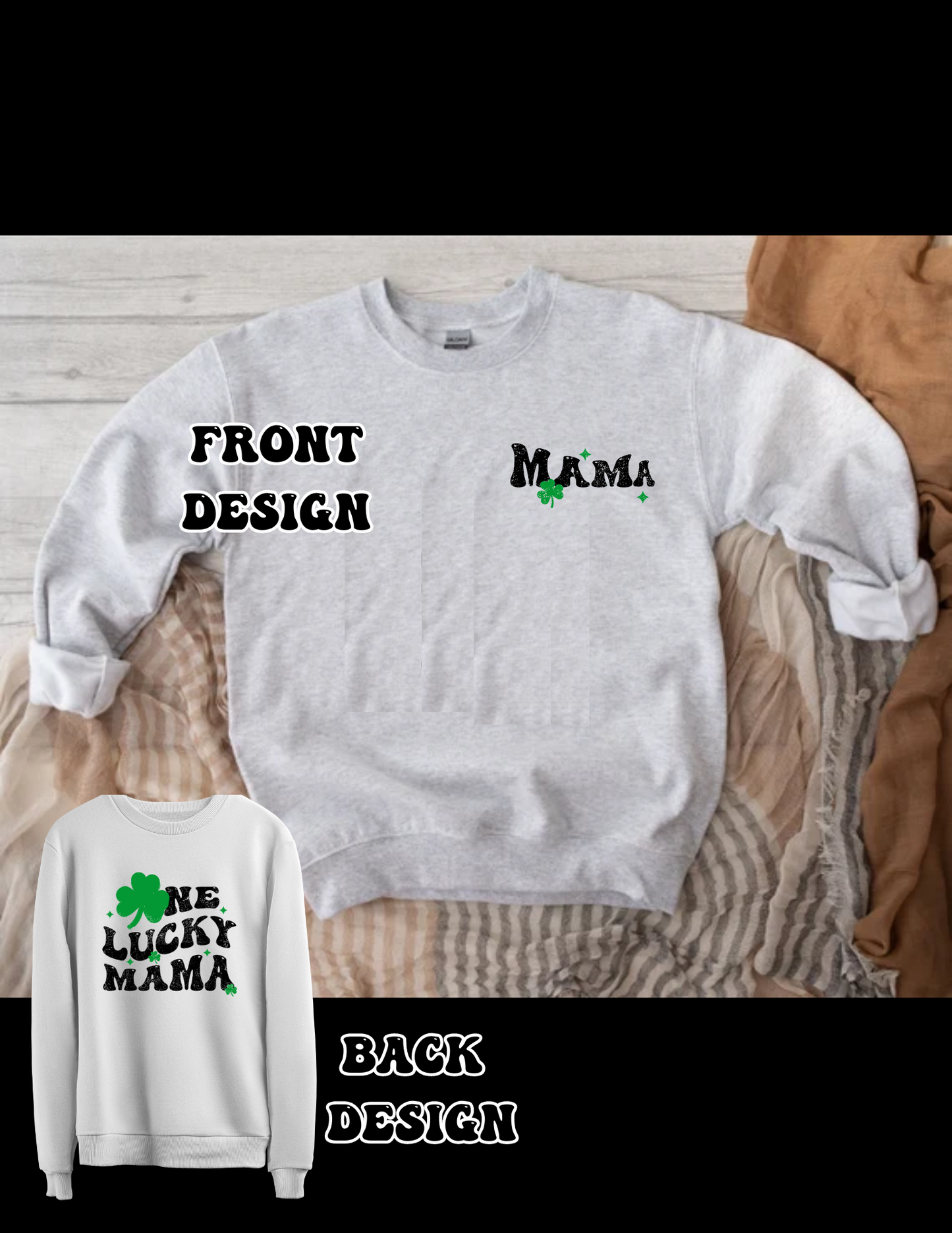 St. Patrick's Day One Lucky Mama Shamrock Crewneck or Tee