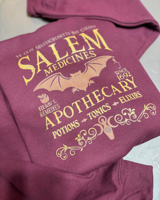 Salem  Bat Medicines Apothecary Halloween Fall Shirt or Crewneck