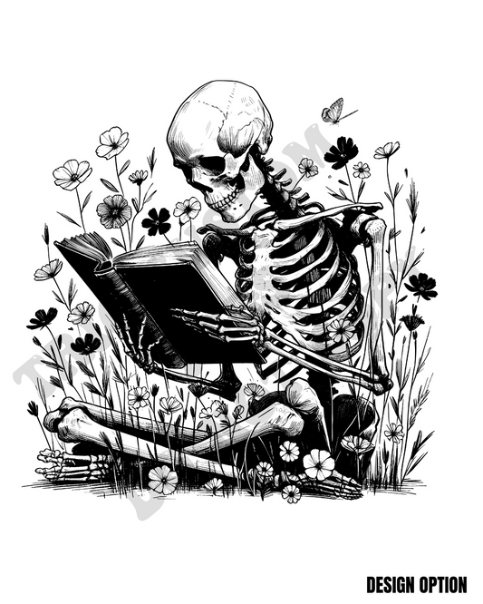 Skeleton Reading Book Floral Image