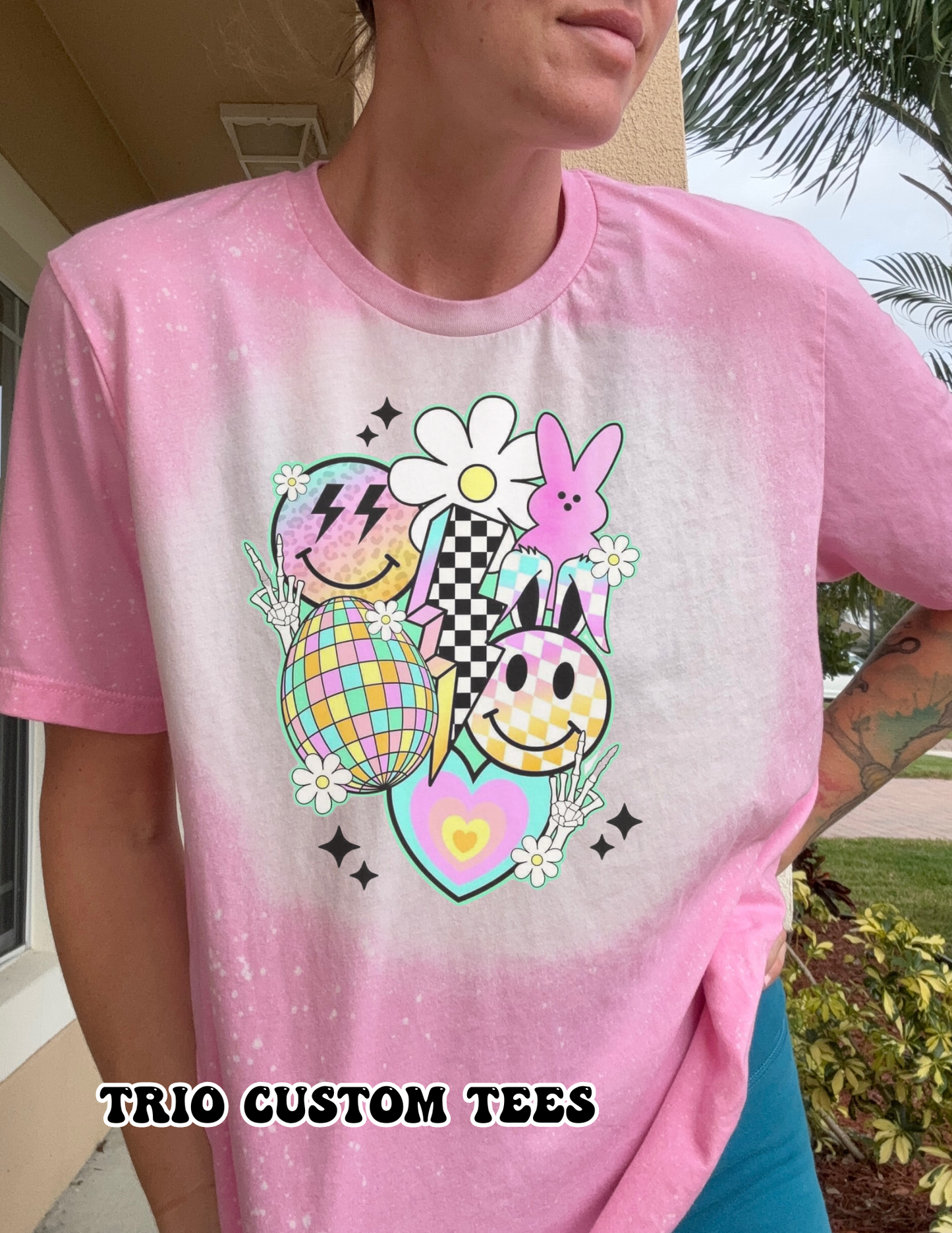 Easter Trendy Peep Checker Smiley Tee