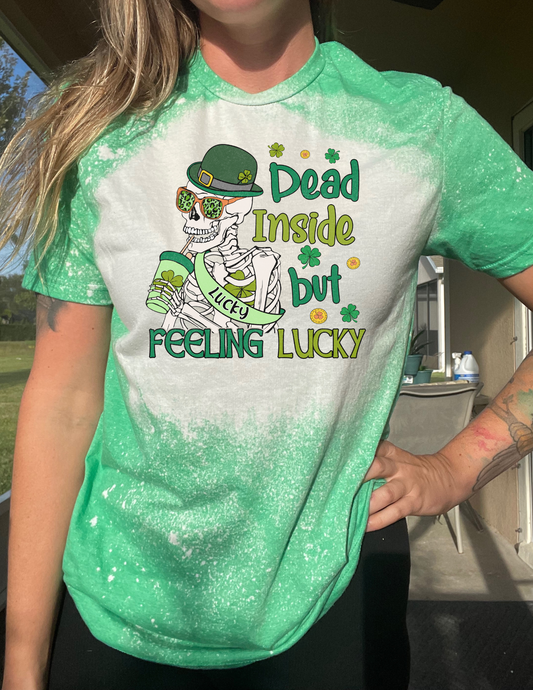 Dead Inside But Feeling Lucky Skeleton St. Patrick's Day Tee