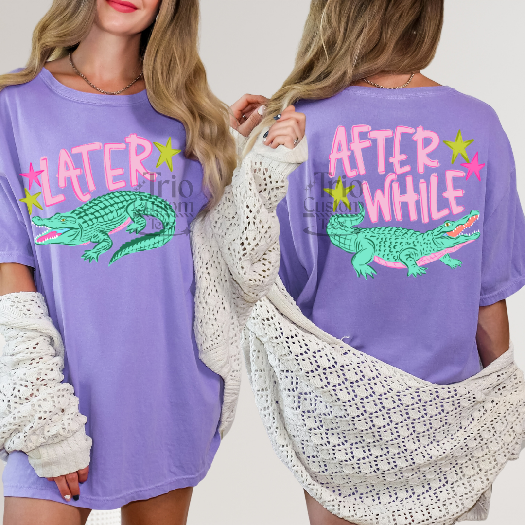 Lator Gator After While Crocodile Summer preppy tee shirt double sided