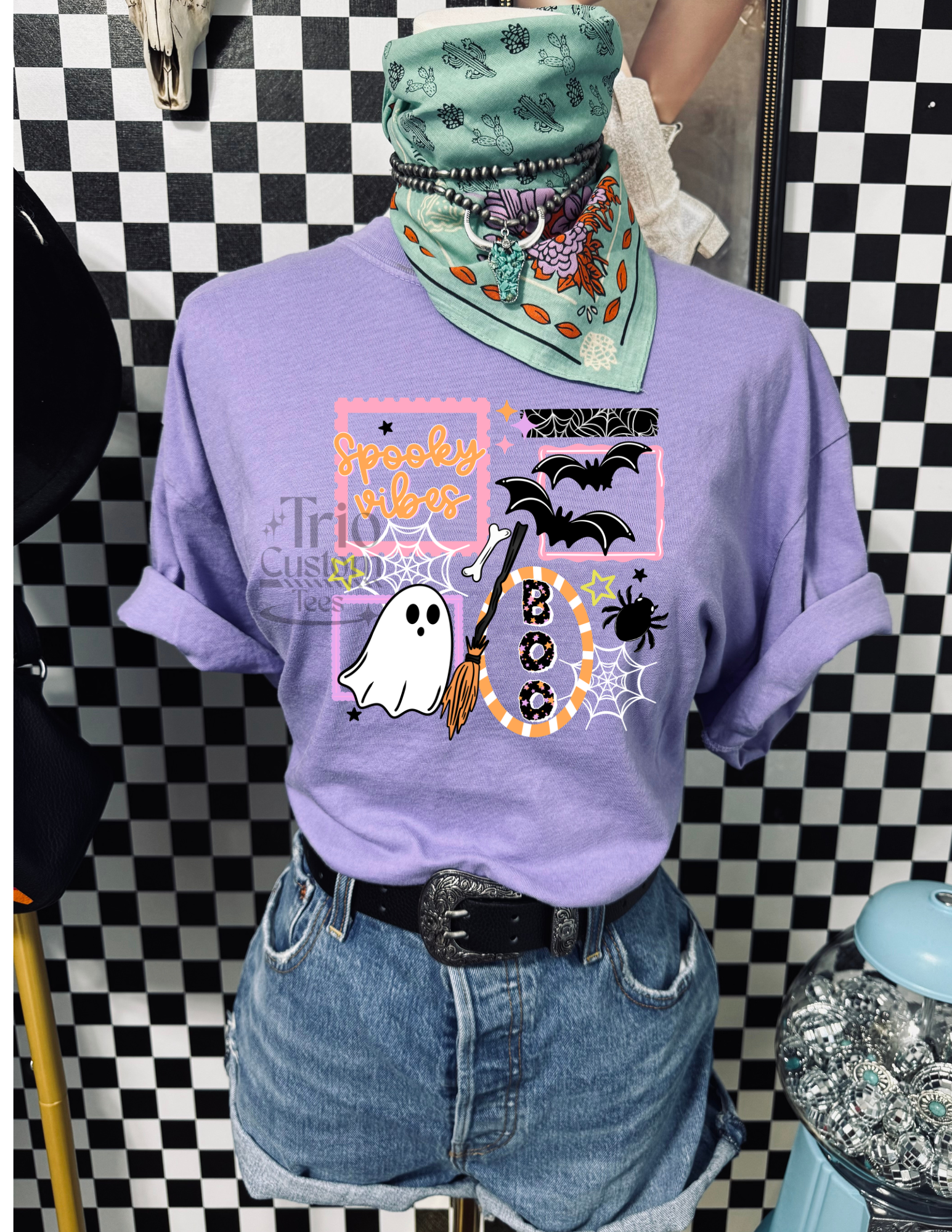 Spooky Vibes Ghost Halloween Tee Shirt Comfort Colors