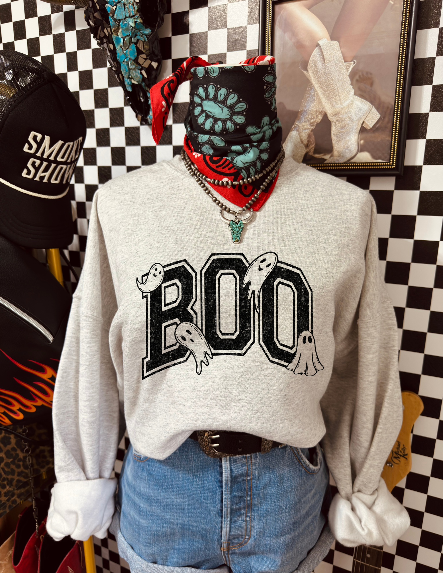 Boo Crewneck Ghost Halloween Sweatshirt